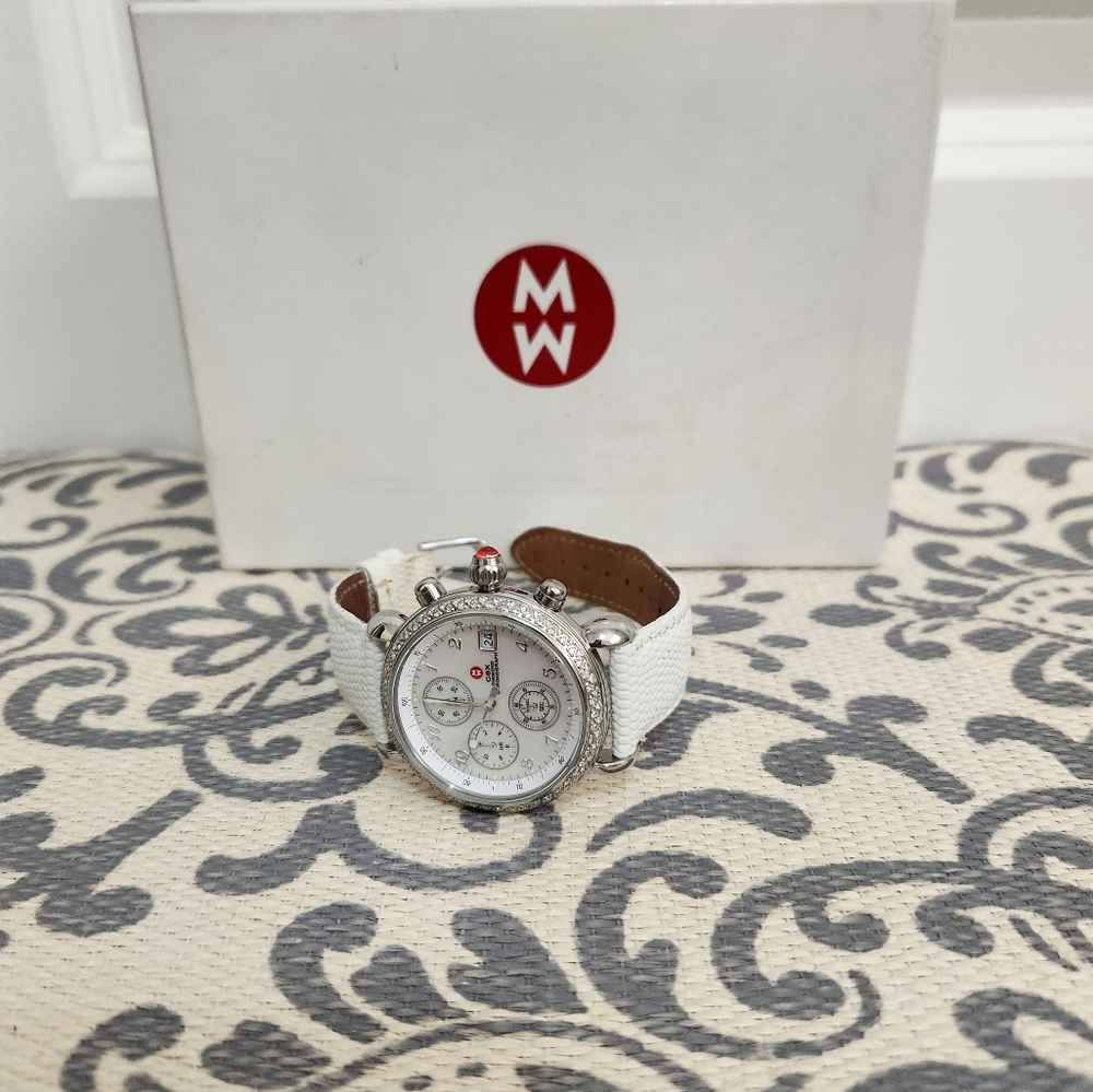 Michele Woman's CSX Diamond Chronograph Watch /3 Leather Bands - Picture 5 of 6